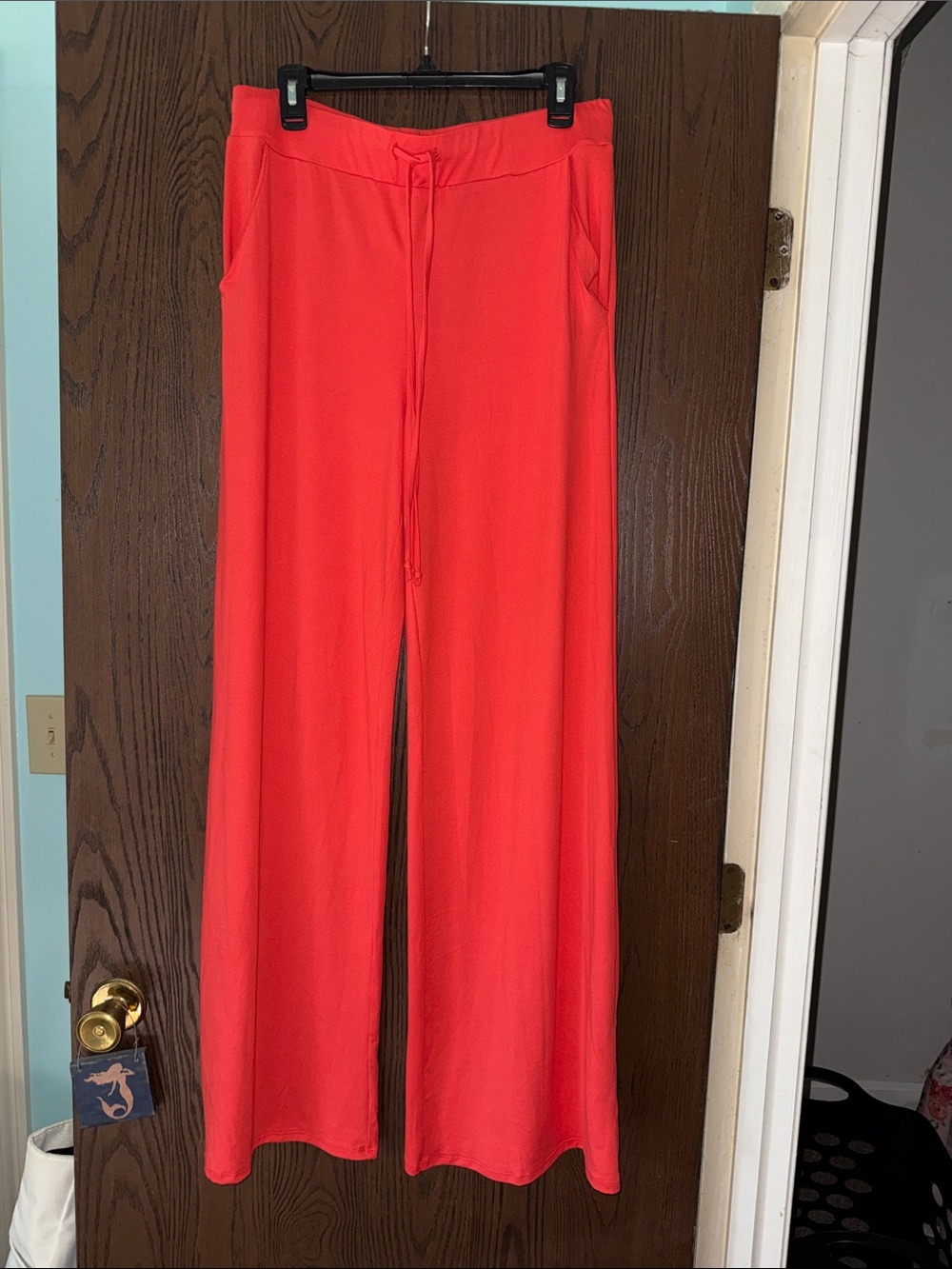 Flowy Wide-Leg Drawstring Pants in Coral